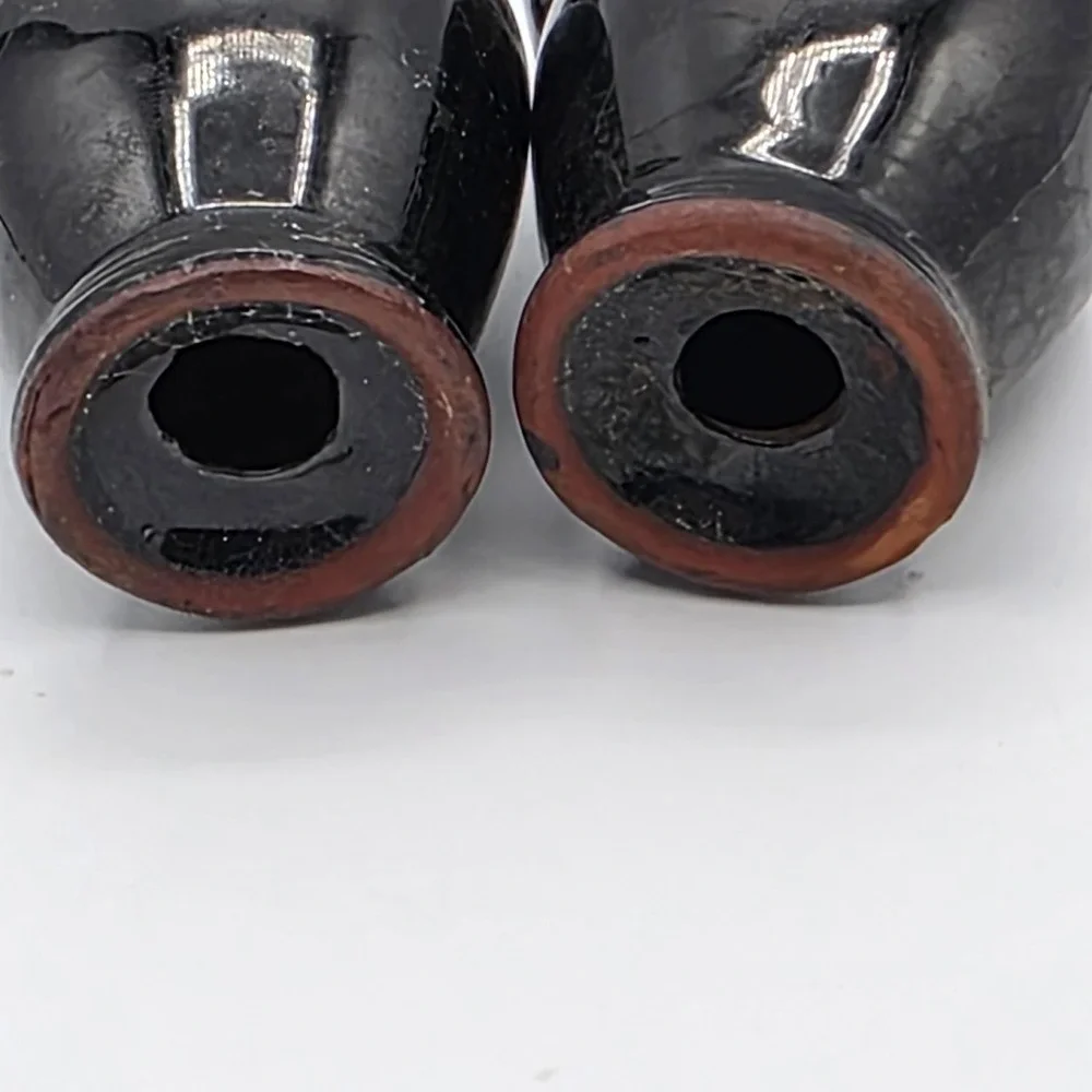 Vtg Black Glaze Ceramic Pottery Salt & Pepper Shakers Figural Jug Faces Set of 2